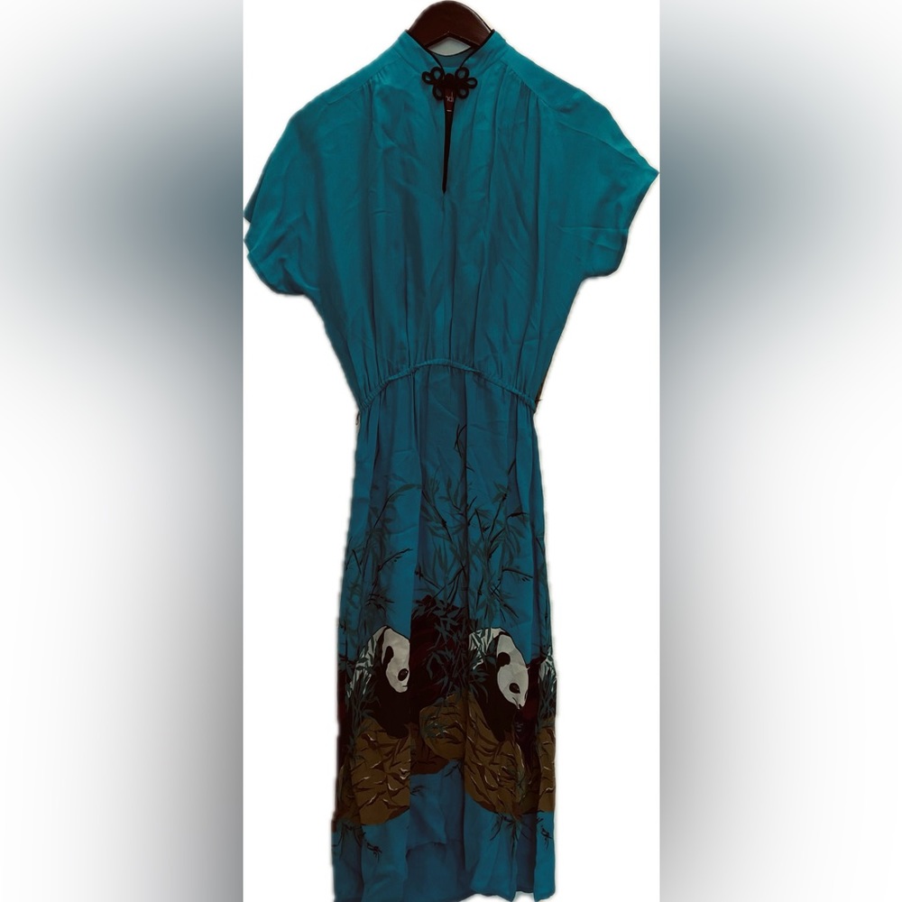 Vintage Mindy Malone Asian Bamboo Panda Print Dress